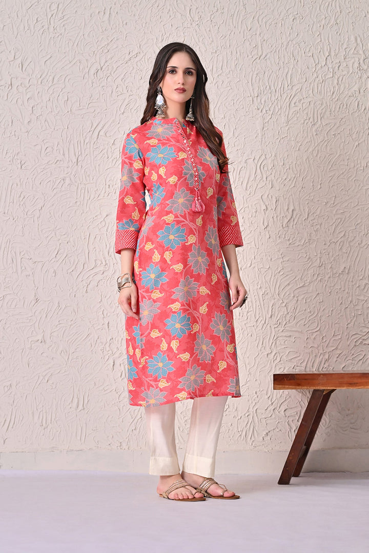 Coral Pink Floral Kurta
