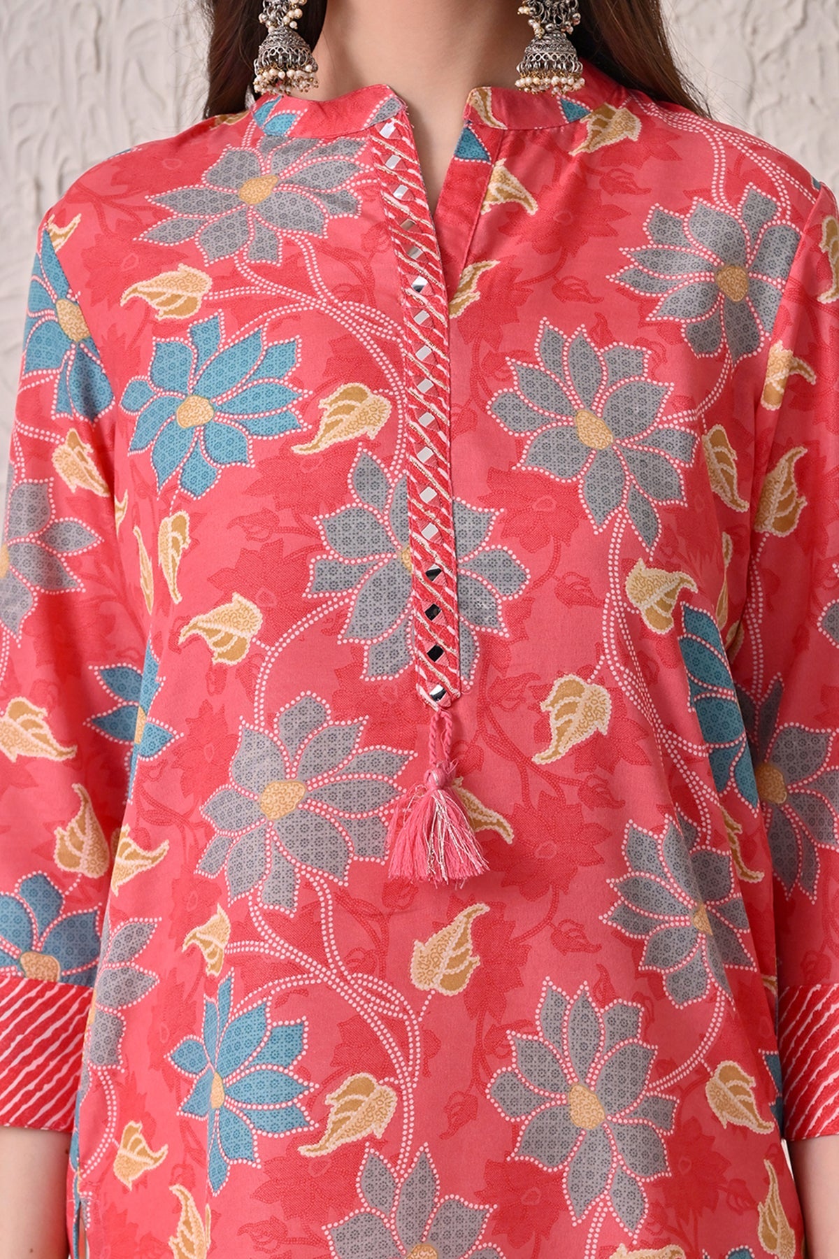 Coral Pink Floral Kurta