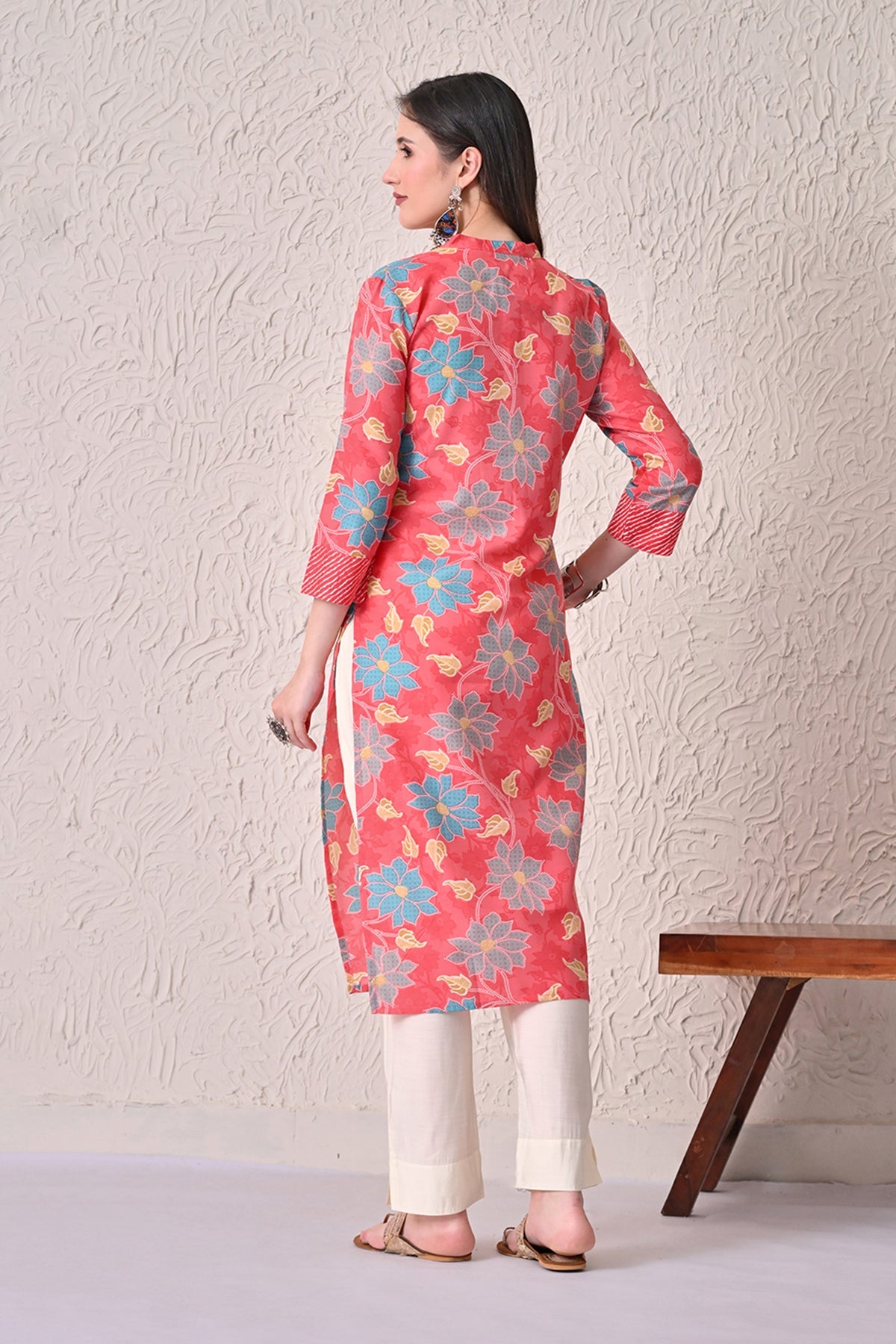 Coral Pink Floral Kurta