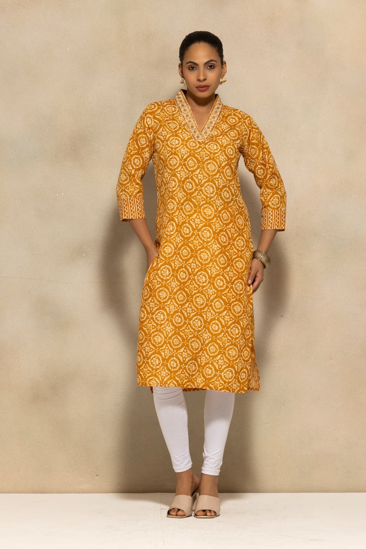 Mustard Printed Kurta