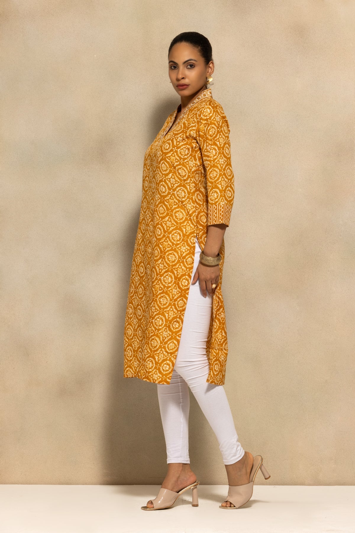 Mustard Printed Kurta
