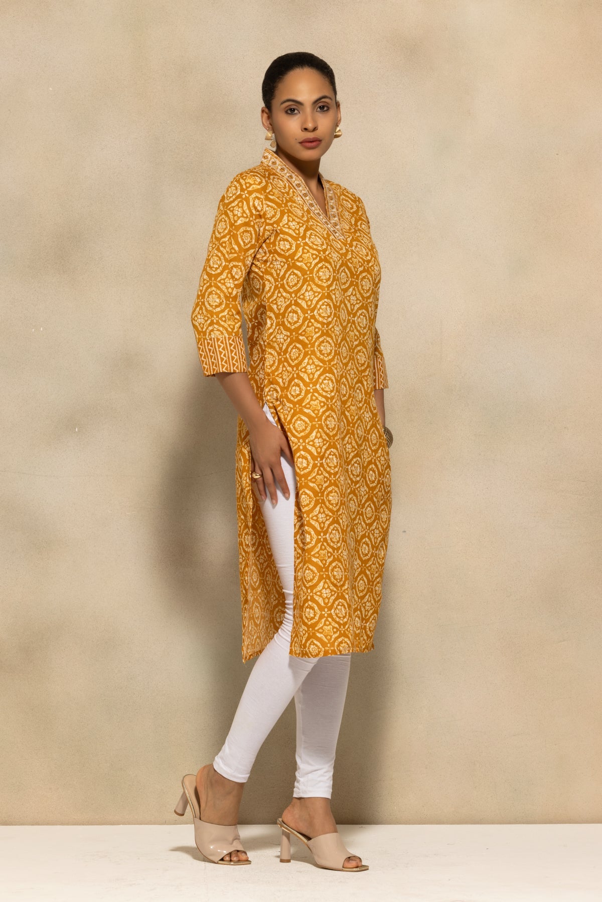 Mustard Printed Kurta