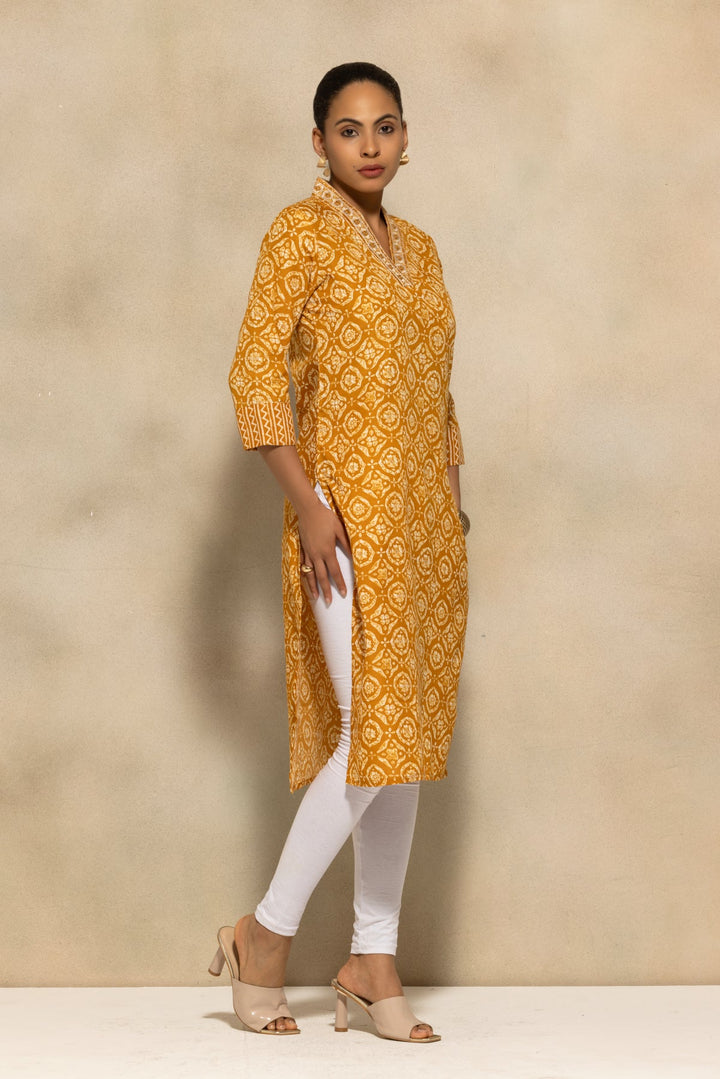 Mustard Printed Kurta