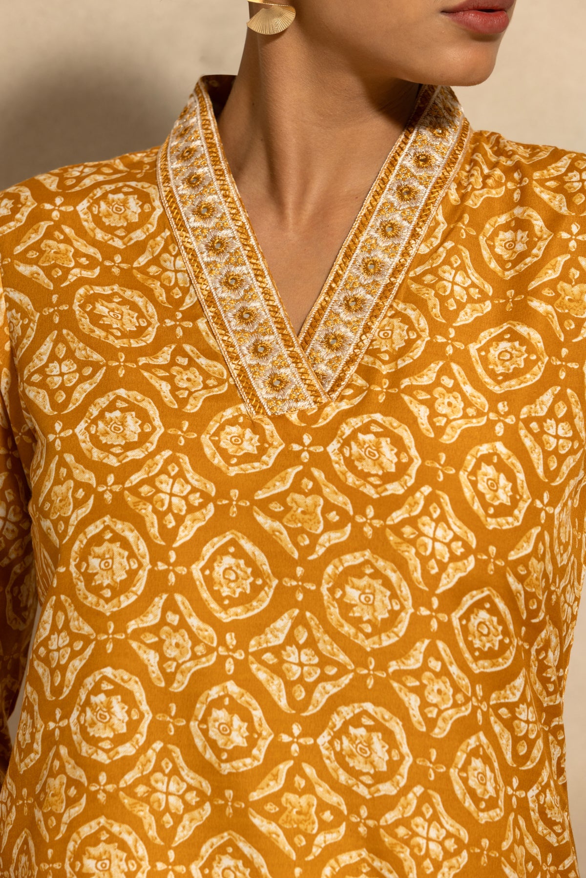Mustard Printed Kurta