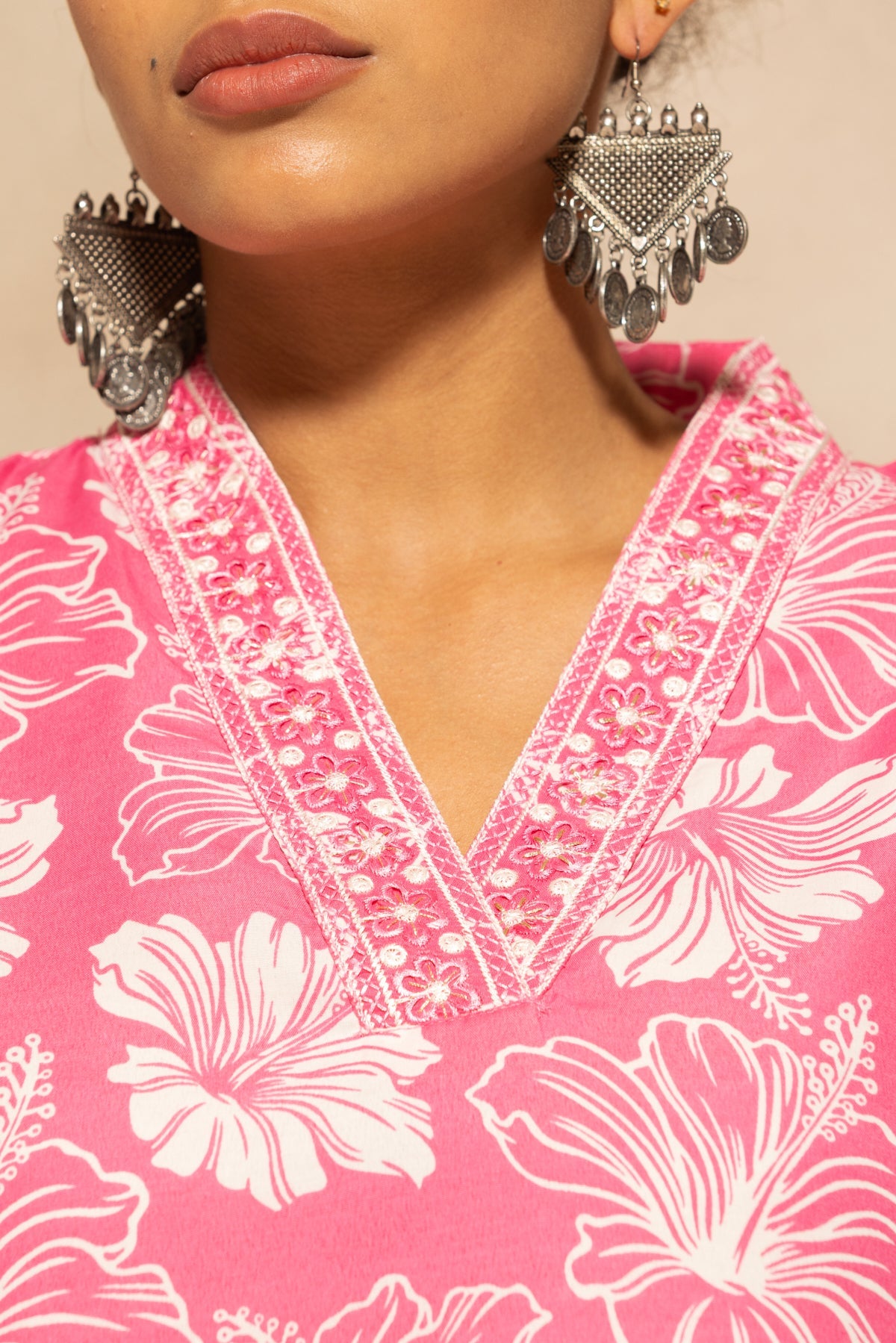 Pink Floral Printed Kurta 3 Pcs Set