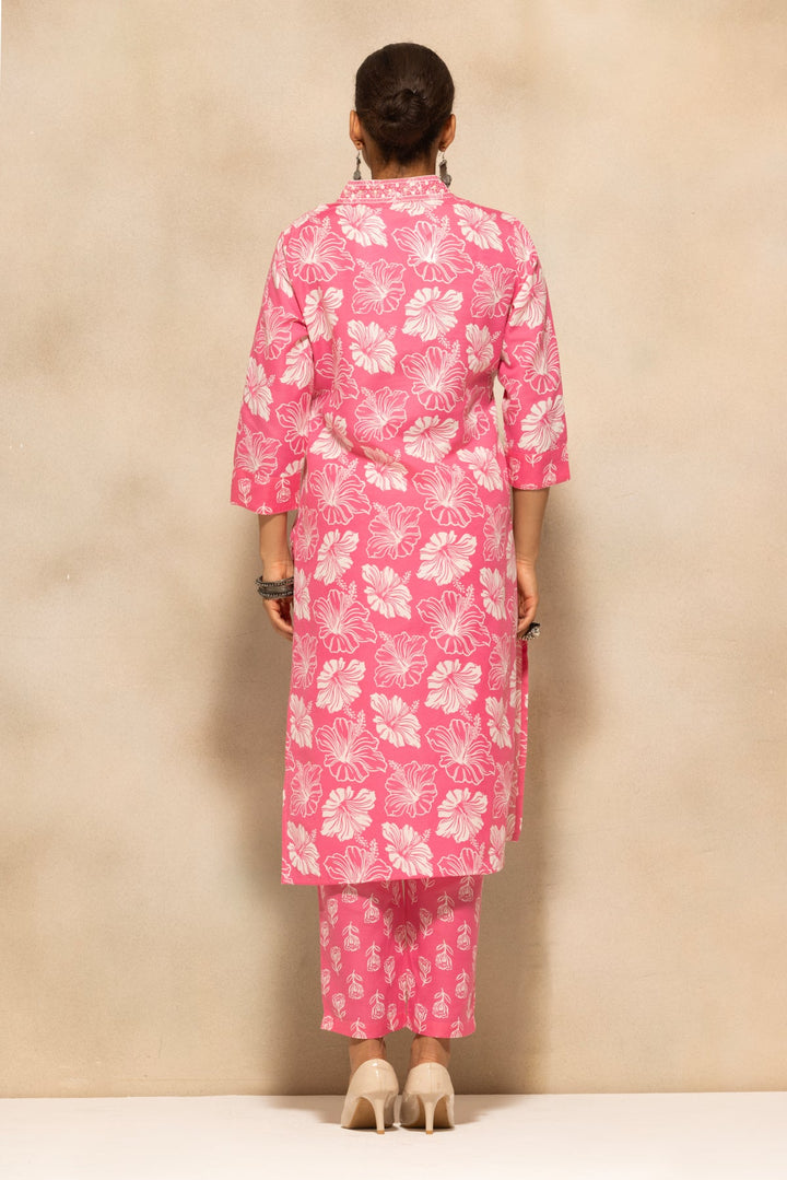 Pink Floral Printed Kurta 3 Pcs Set