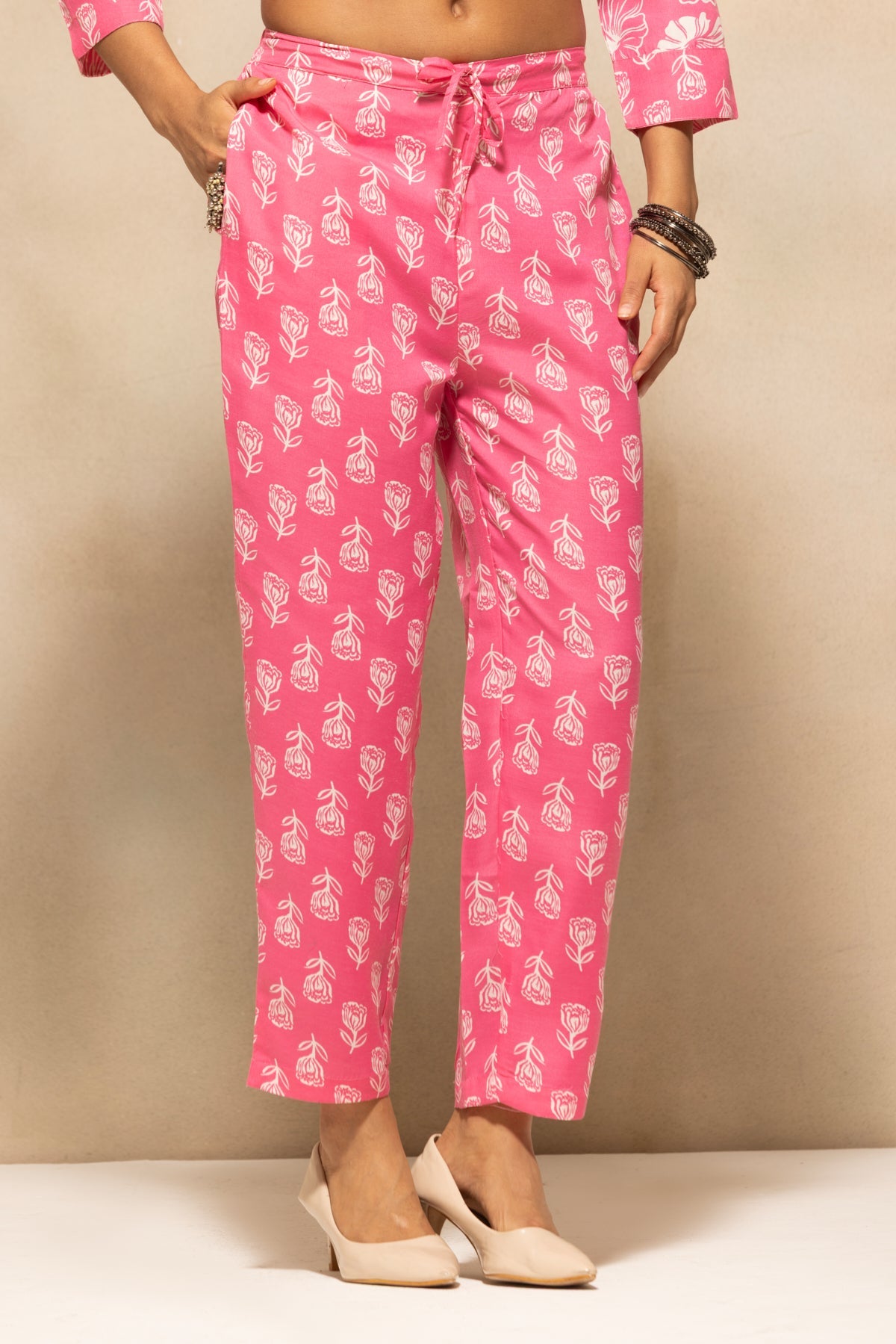 Pink Floral Printed Kurta 3 Pcs Set