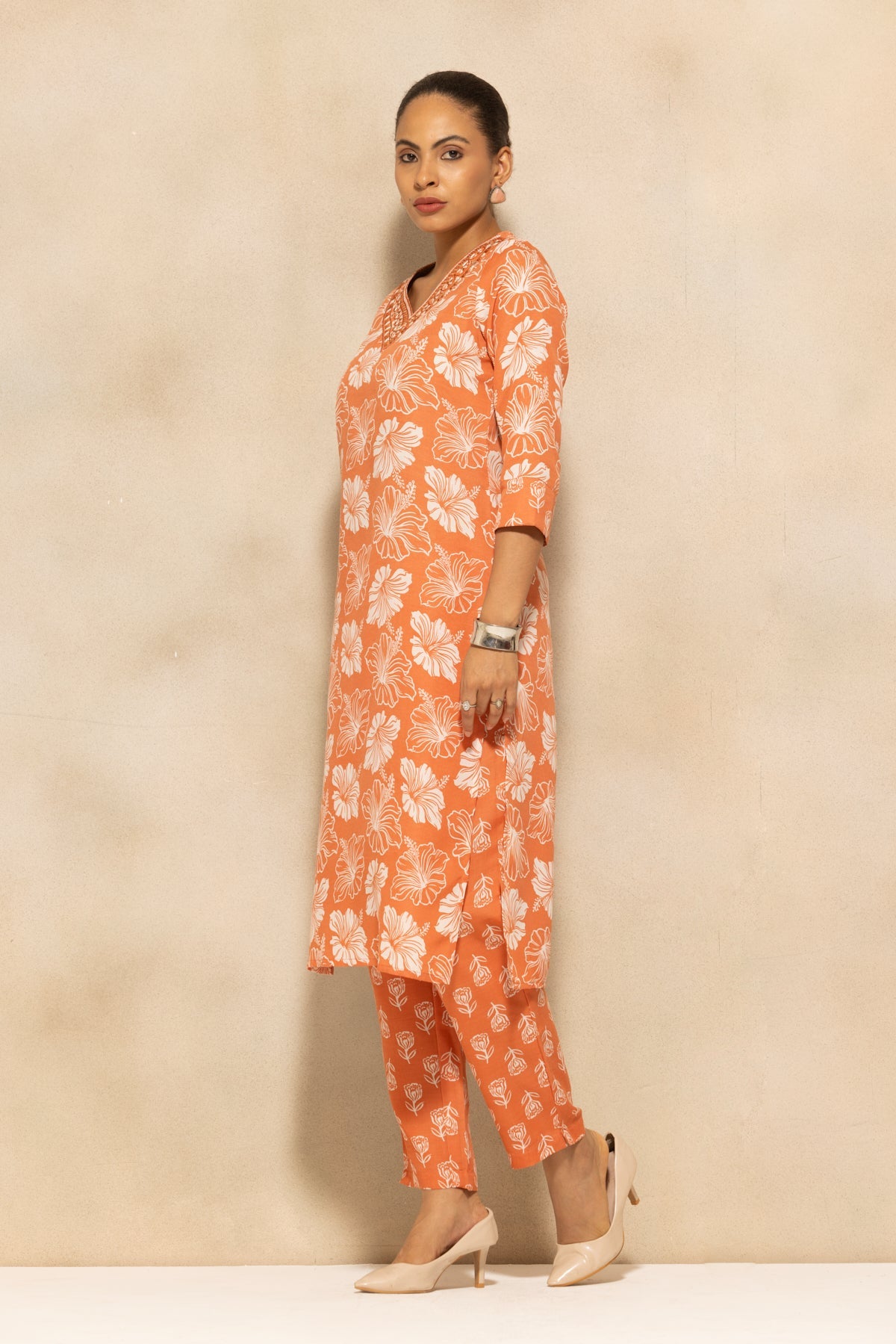 Rust Printed Kurta 3 Pcs Set