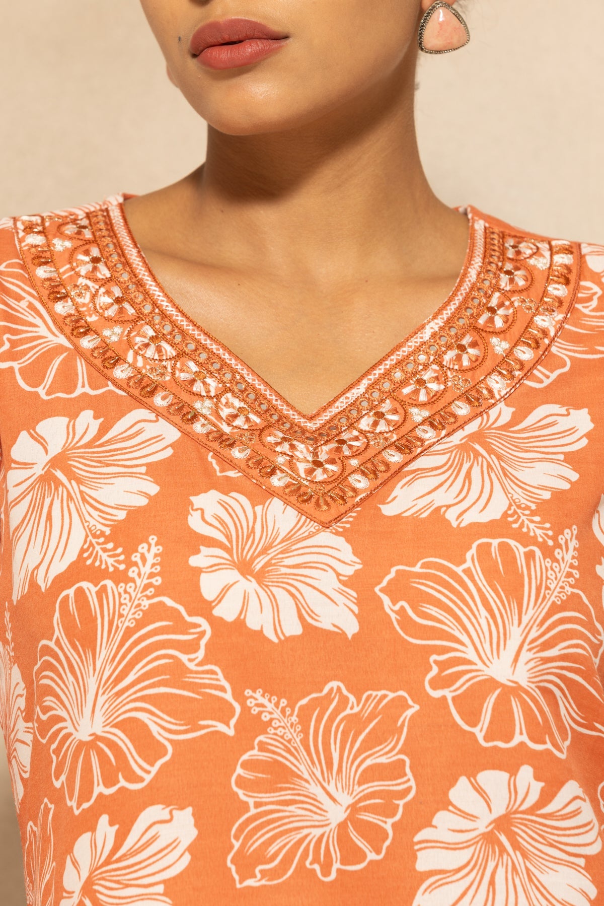 Rust Printed Kurta 3 Pcs Set