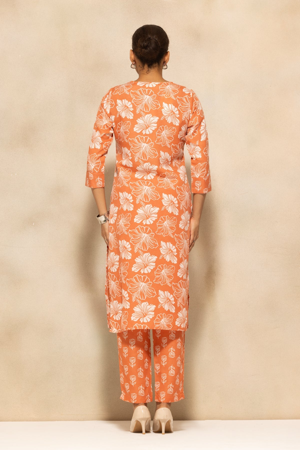 Rust Printed Kurta 3 Pcs Set