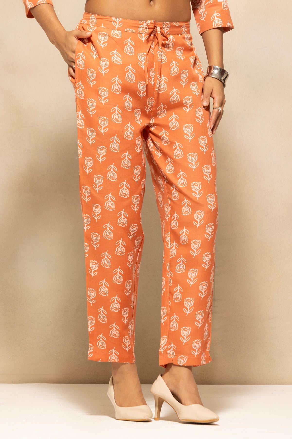 Rust Printed Kurta 3 Pcs Set