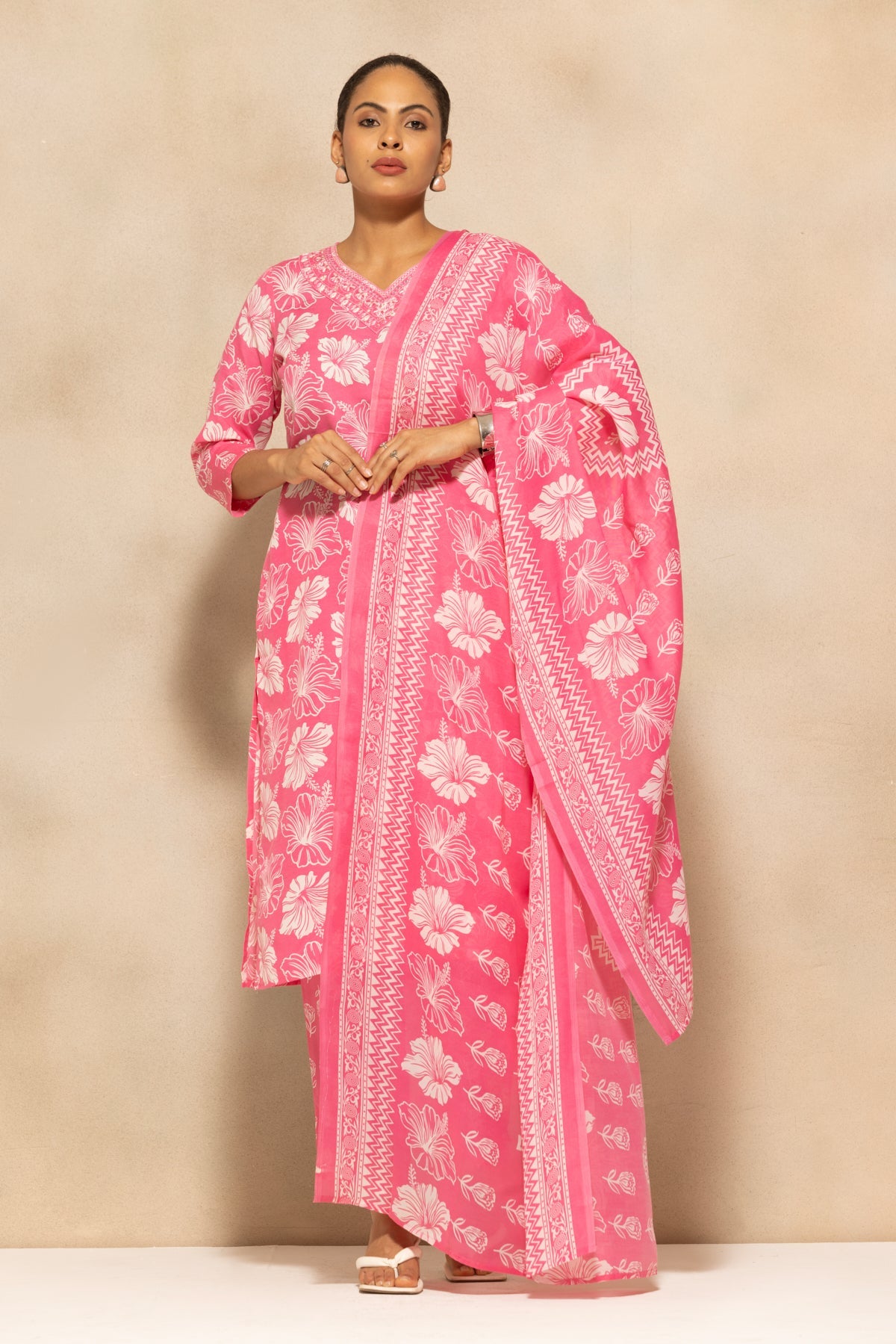 Pink Printed Kurta 3 Pcs Set