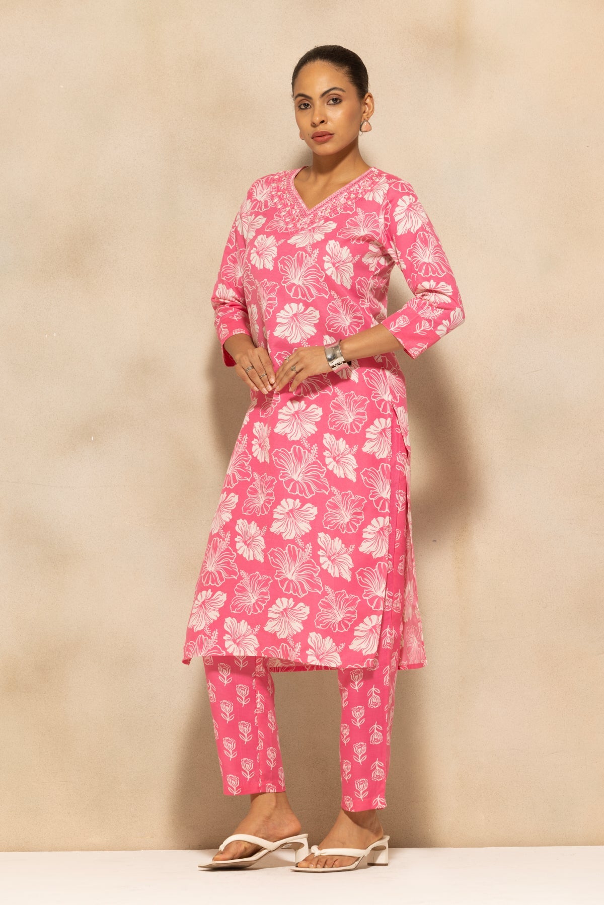 Pink Printed Kurta 3 Pcs Set
