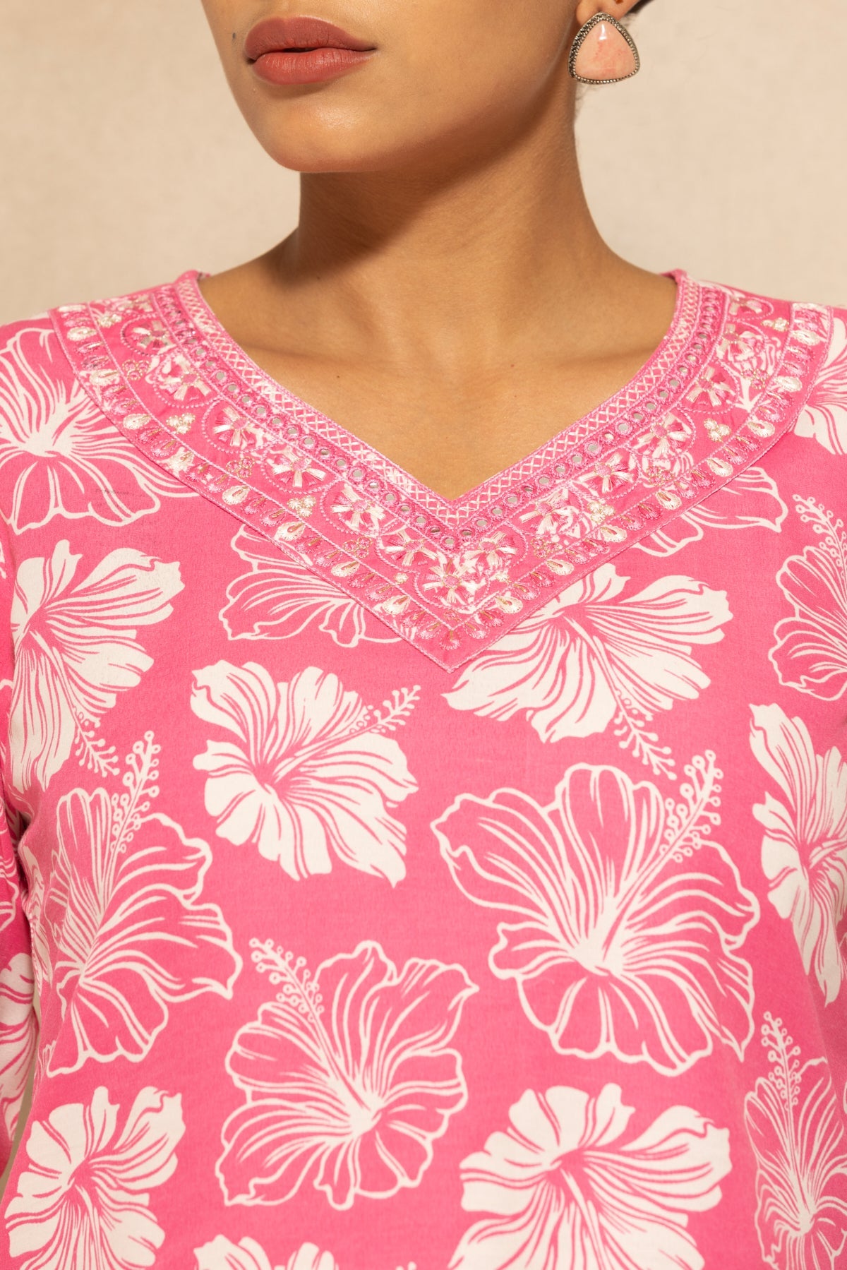 Pink Printed Kurta 3 Pcs Set
