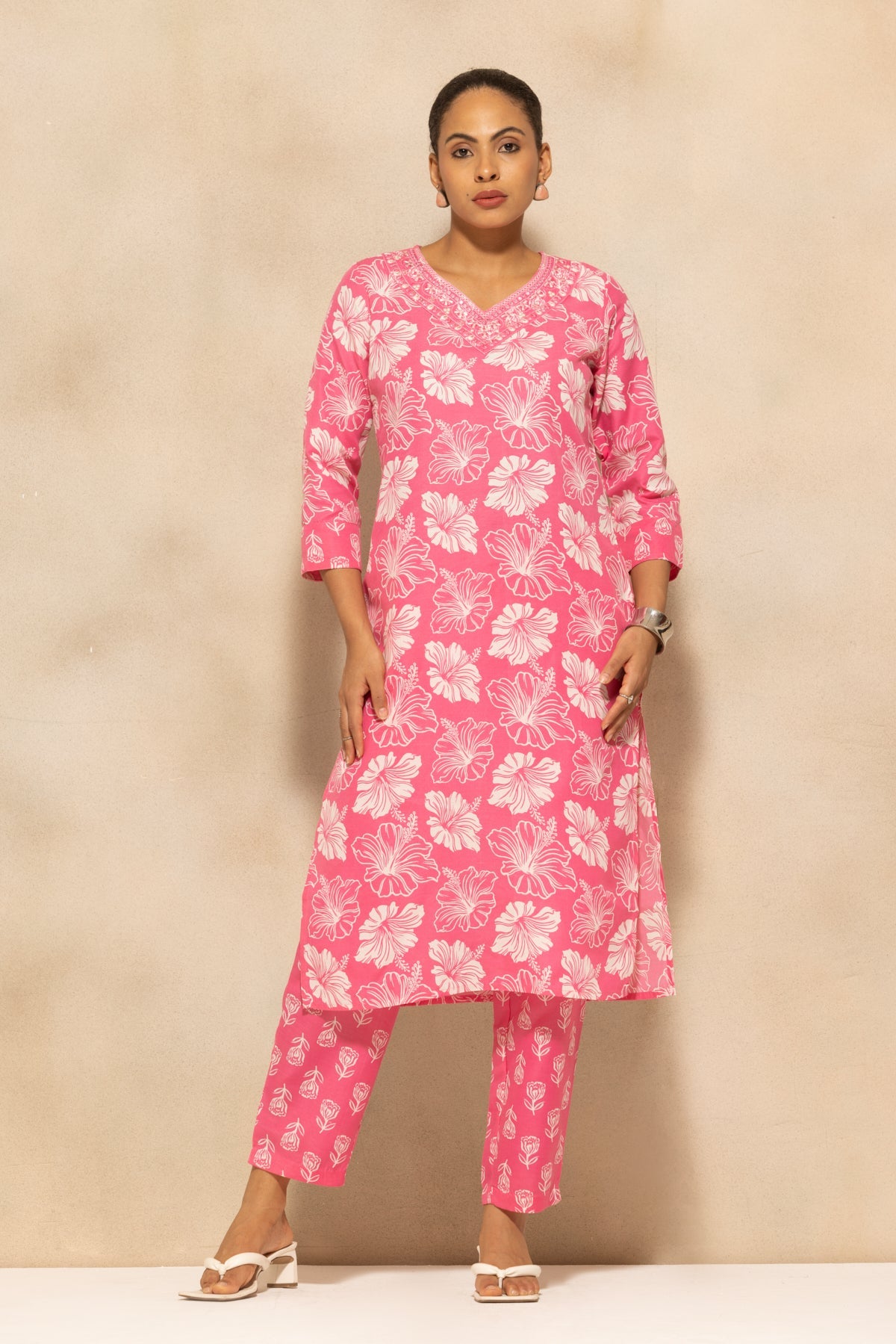 Pink Printed Kurta 3 Pcs Set