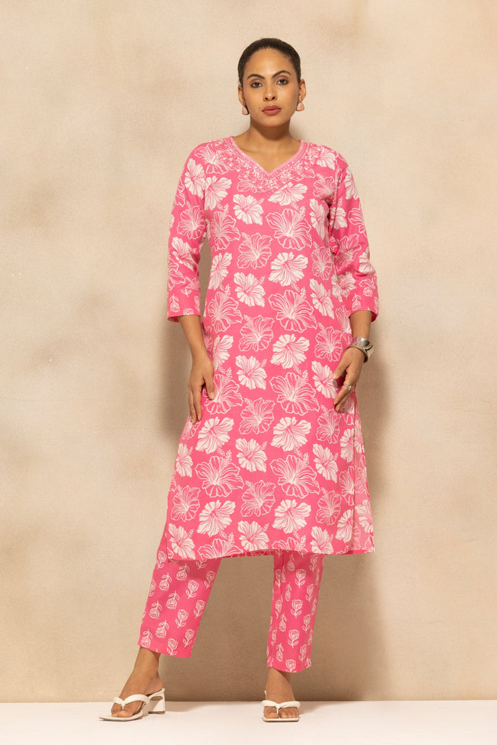 Pink Printed Kurta 3 Pcs Set