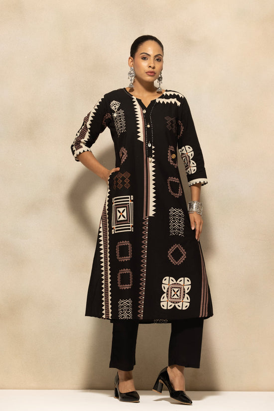 Black Printed A-line Kurta 3 Pcs Set