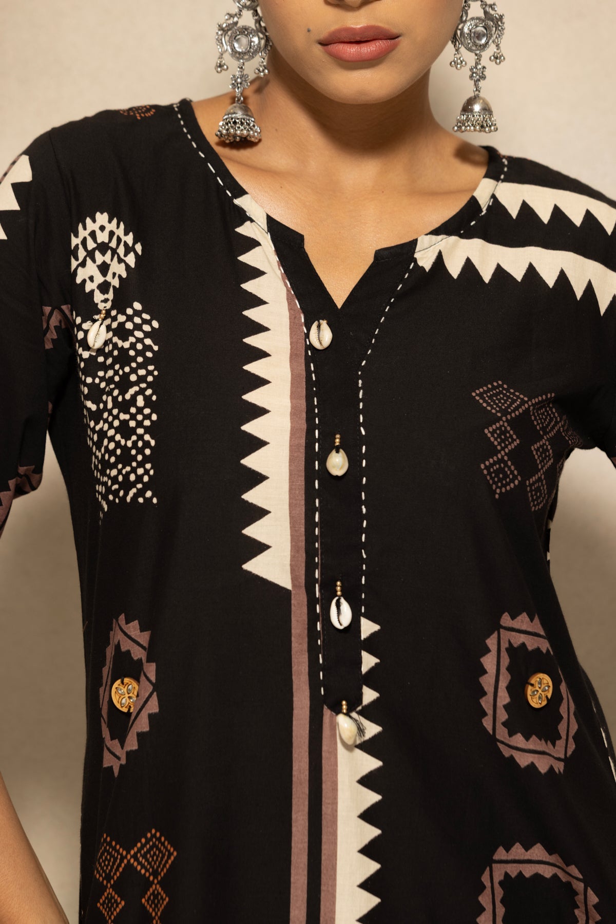 Black Printed A-line Kurta 3 Pcs Set