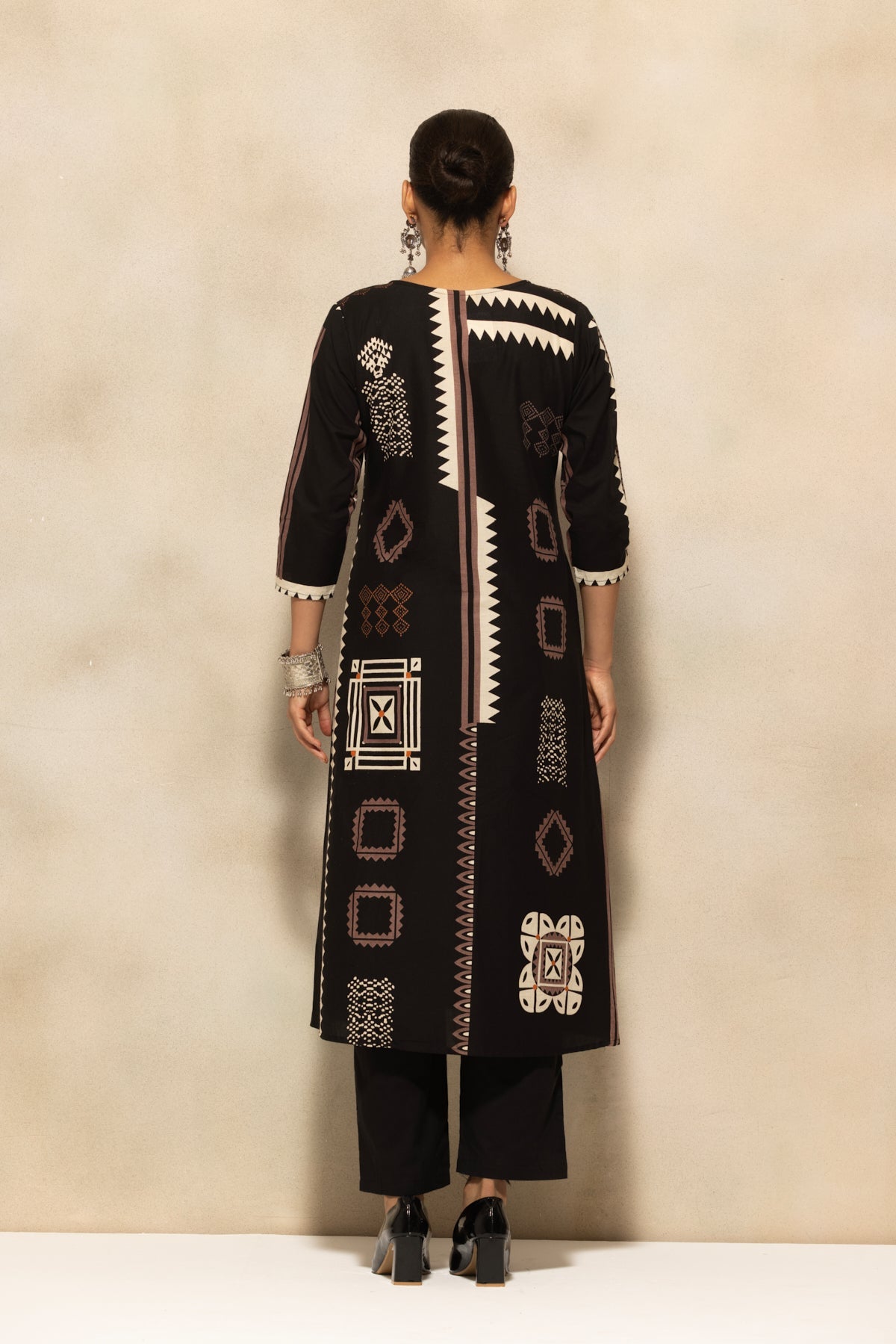 Black Printed A-line Kurta 3 Pcs Set
