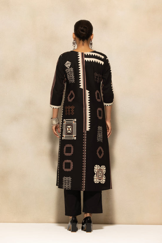 Black Printed A-line Kurta 3 Pcs Set