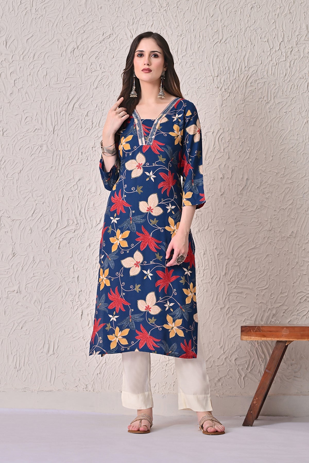 Blue Floral Printed Kurta