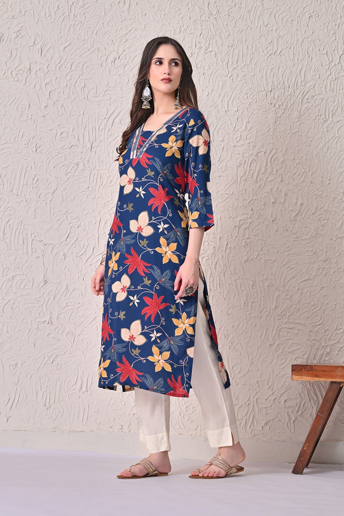 Blue Floral Printed Kurta