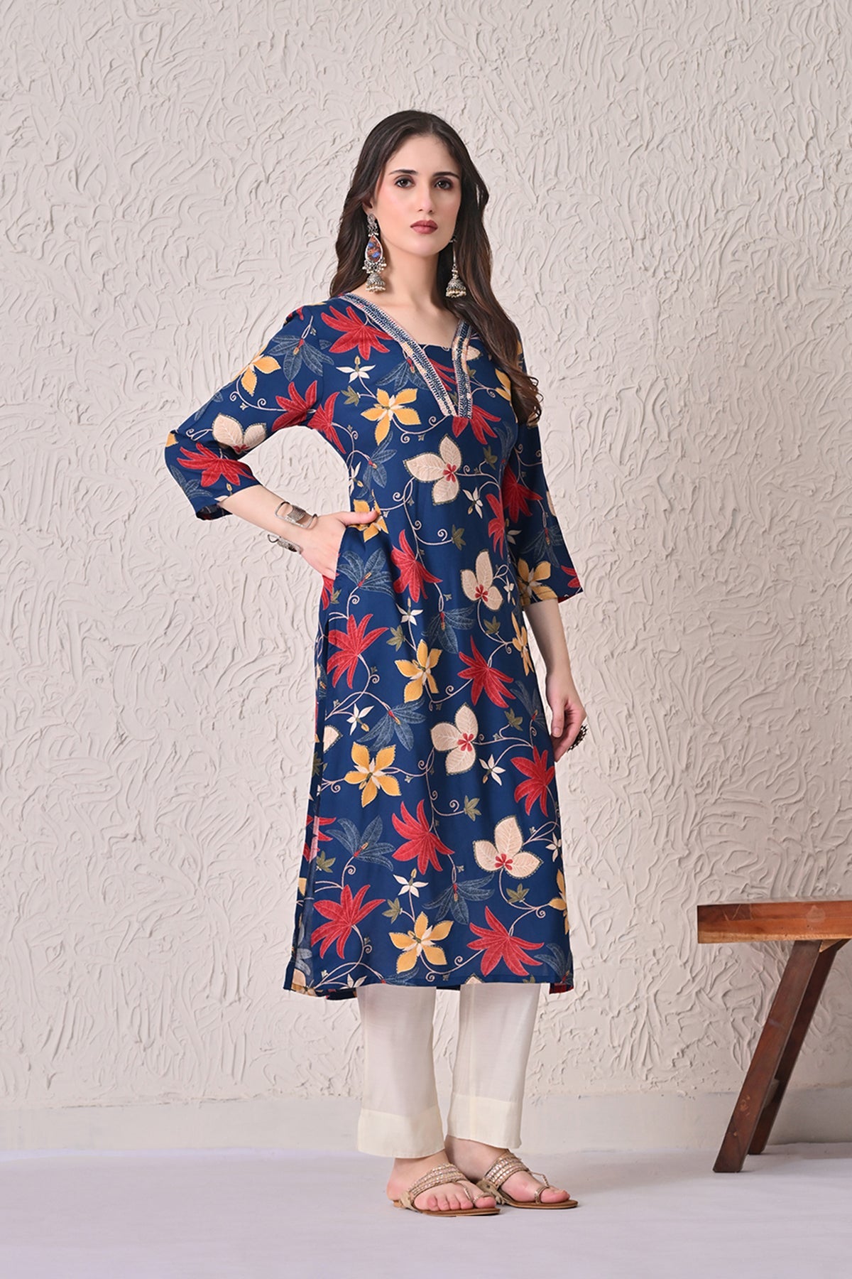 Blue Floral Printed Kurta