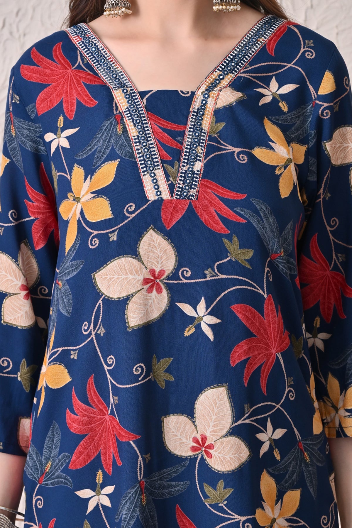 Blue Floral Printed Kurta