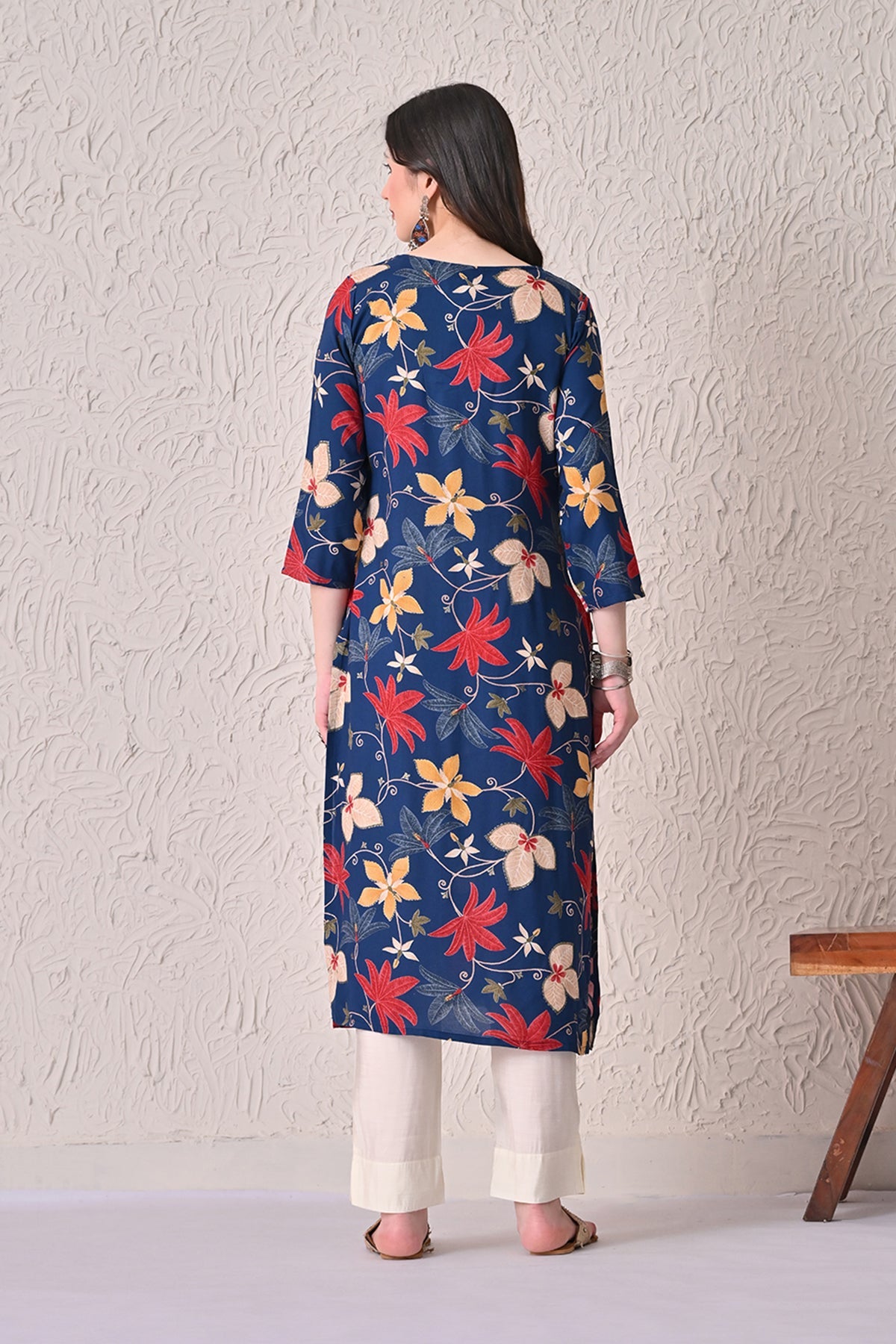 Blue Floral Printed Kurta
