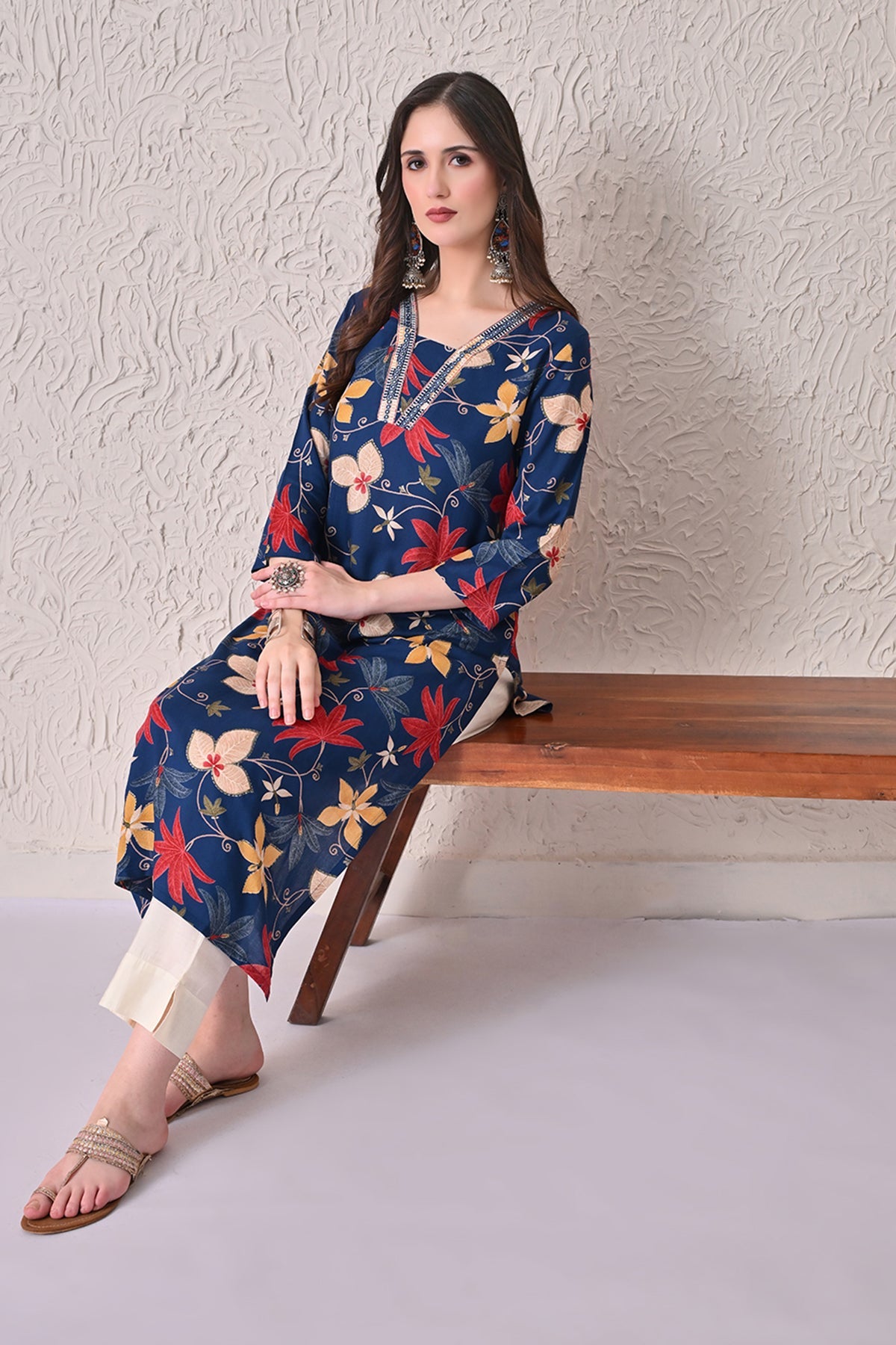 Blue Floral Printed Kurta