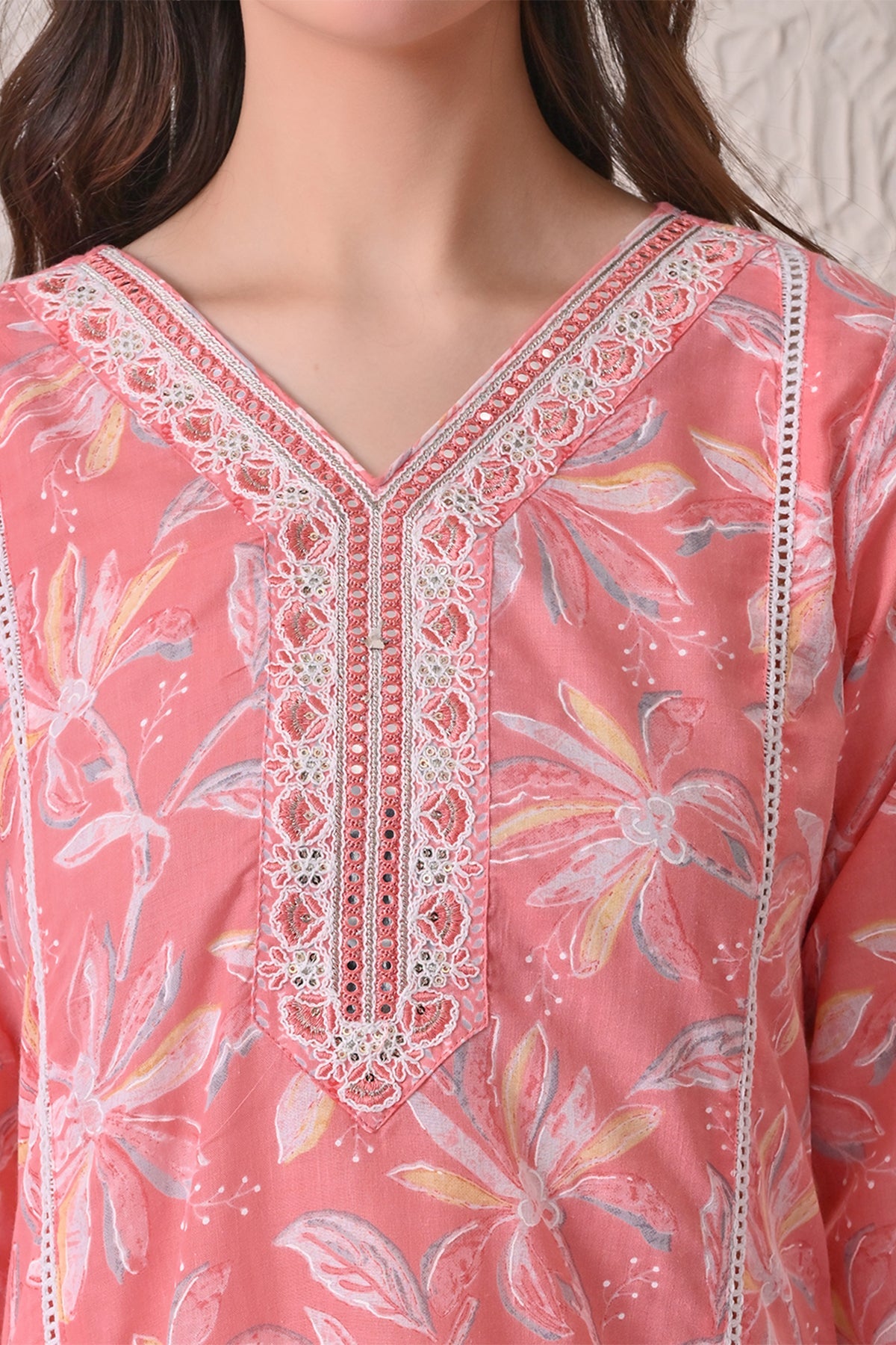 Light Pink Printed Kurta 3 Pcs Set