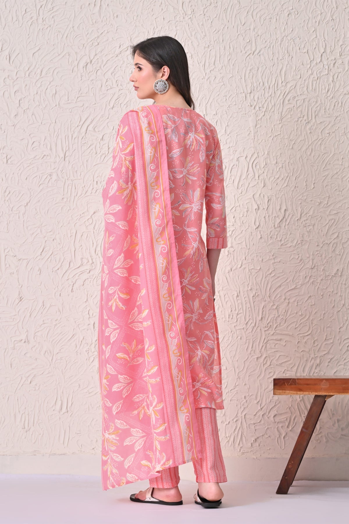 Light Pink Printed Kurta 3 Pcs Set