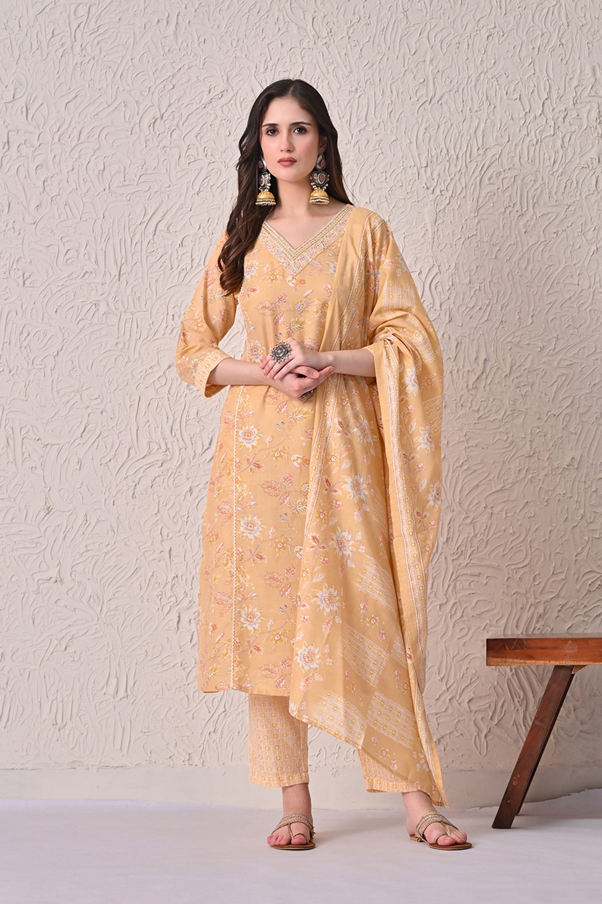 Yellow Printed Kurta 3 Pcs Set