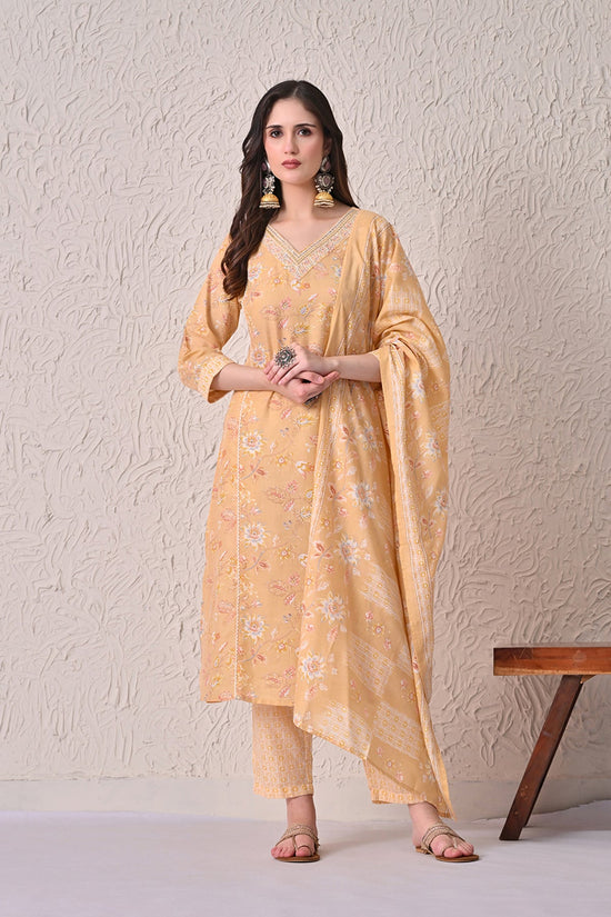 Yellow Printed Kurta 3 Pcs Set