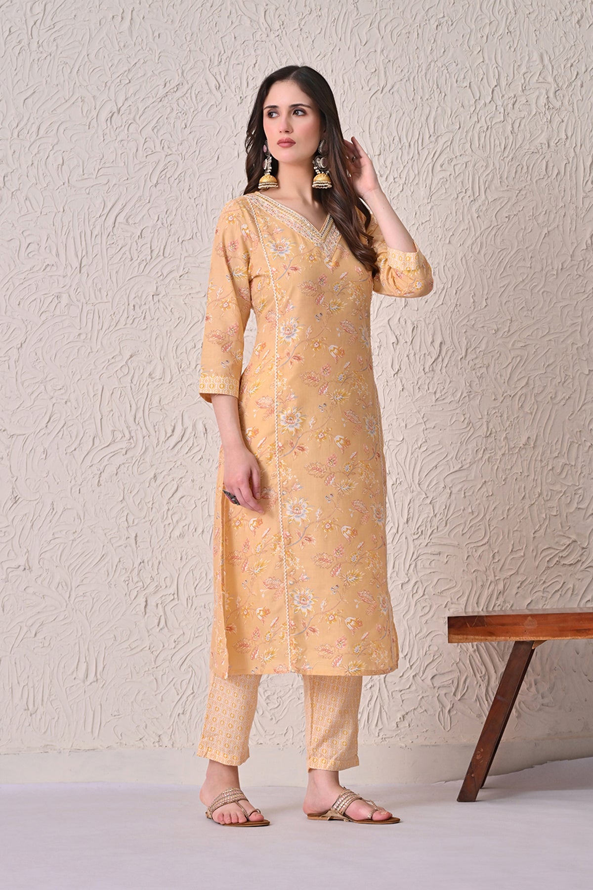 Yellow Printed Kurta 3 Pcs Set