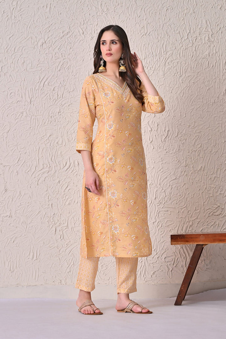 Yellow Printed Kurta 3 Pcs Set