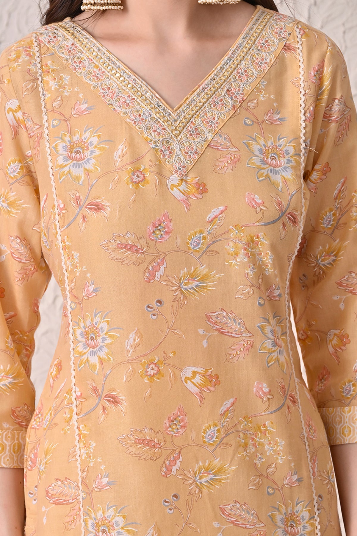 Yellow Printed Kurta 3 Pcs Set