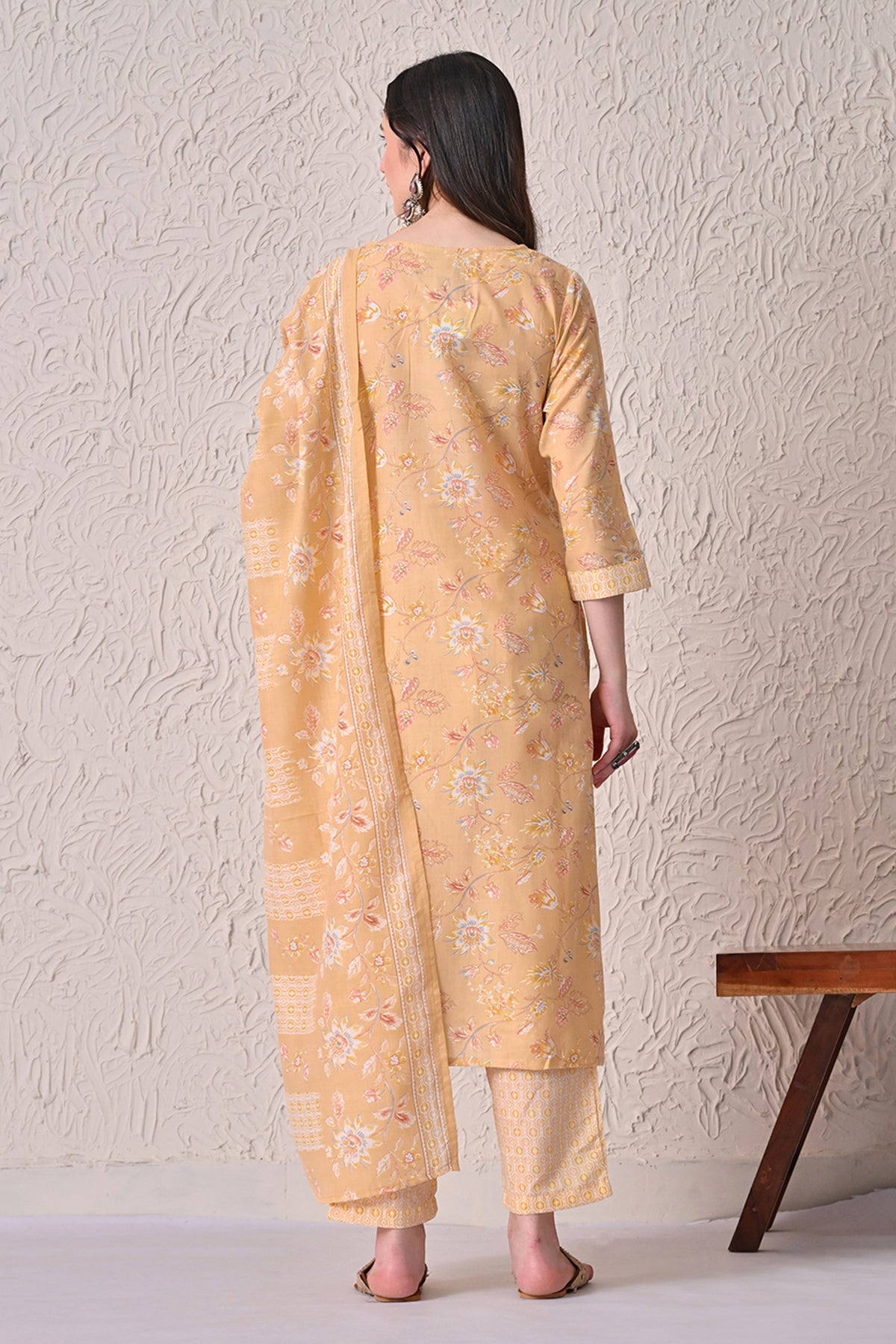 Yellow Printed Kurta 3 Pcs Set