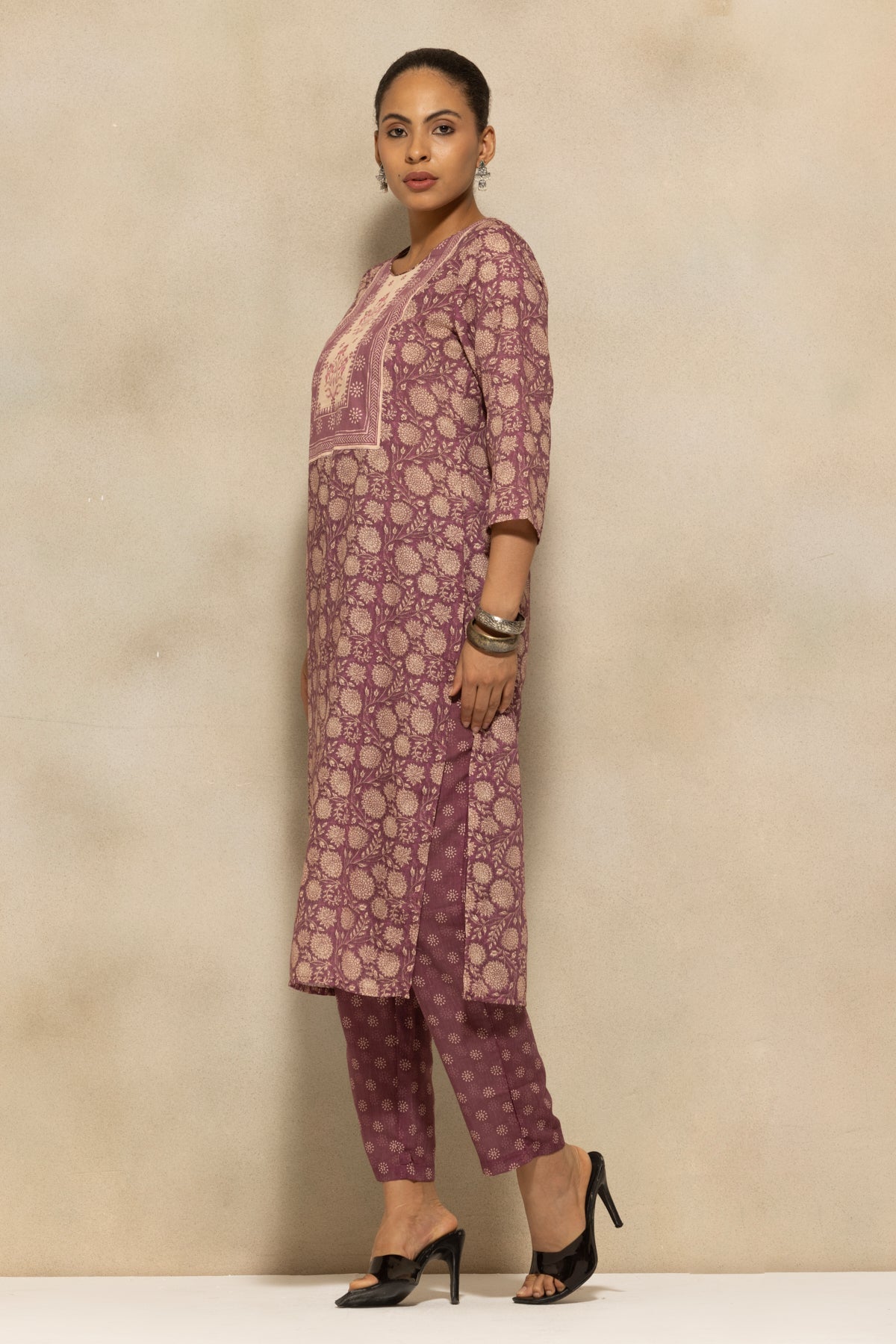Purple Printed Kurta 3 Pcs Set