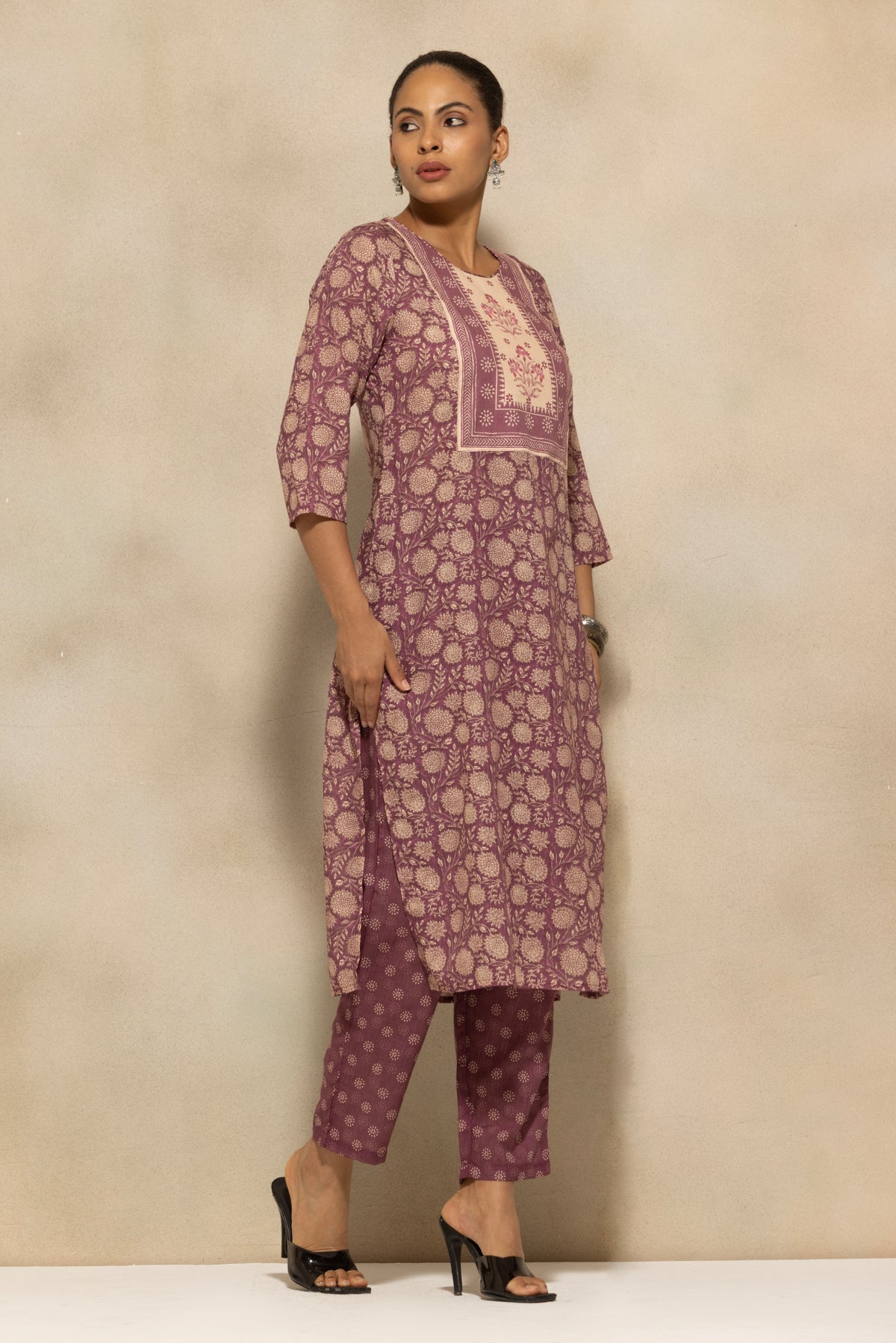 Purple Printed Kurta 3 Pcs Set