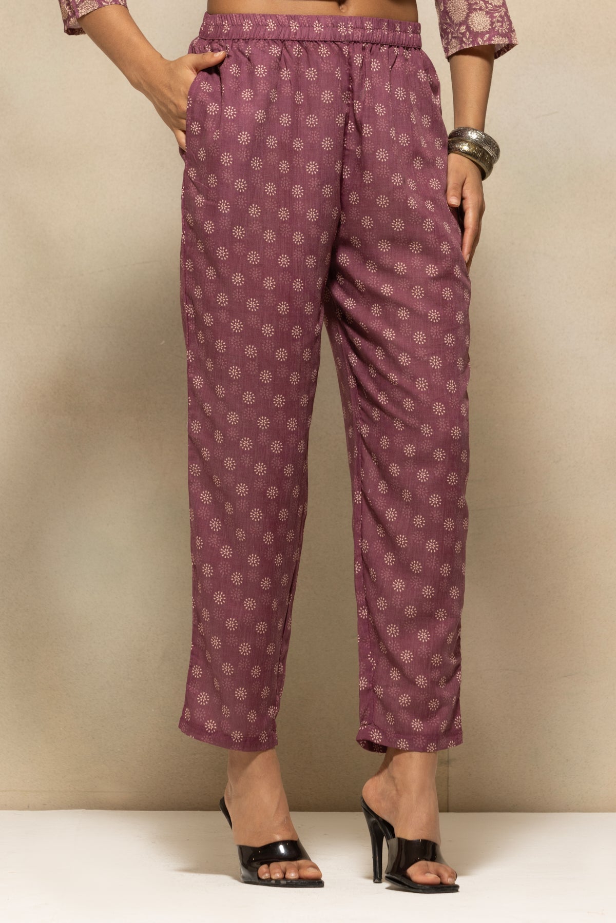 Purple Printed Kurta 3 Pcs Set