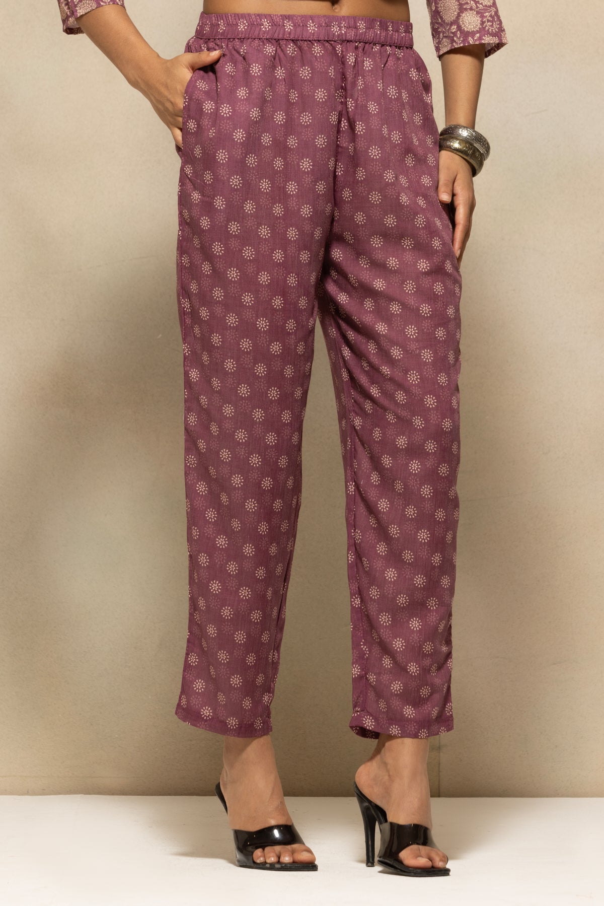Purple Printed Kurta 3 Pcs Set