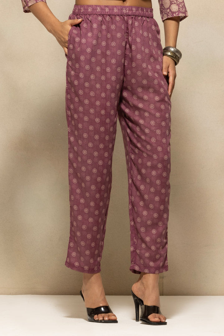 Purple Printed Kurta 3 Pcs Set