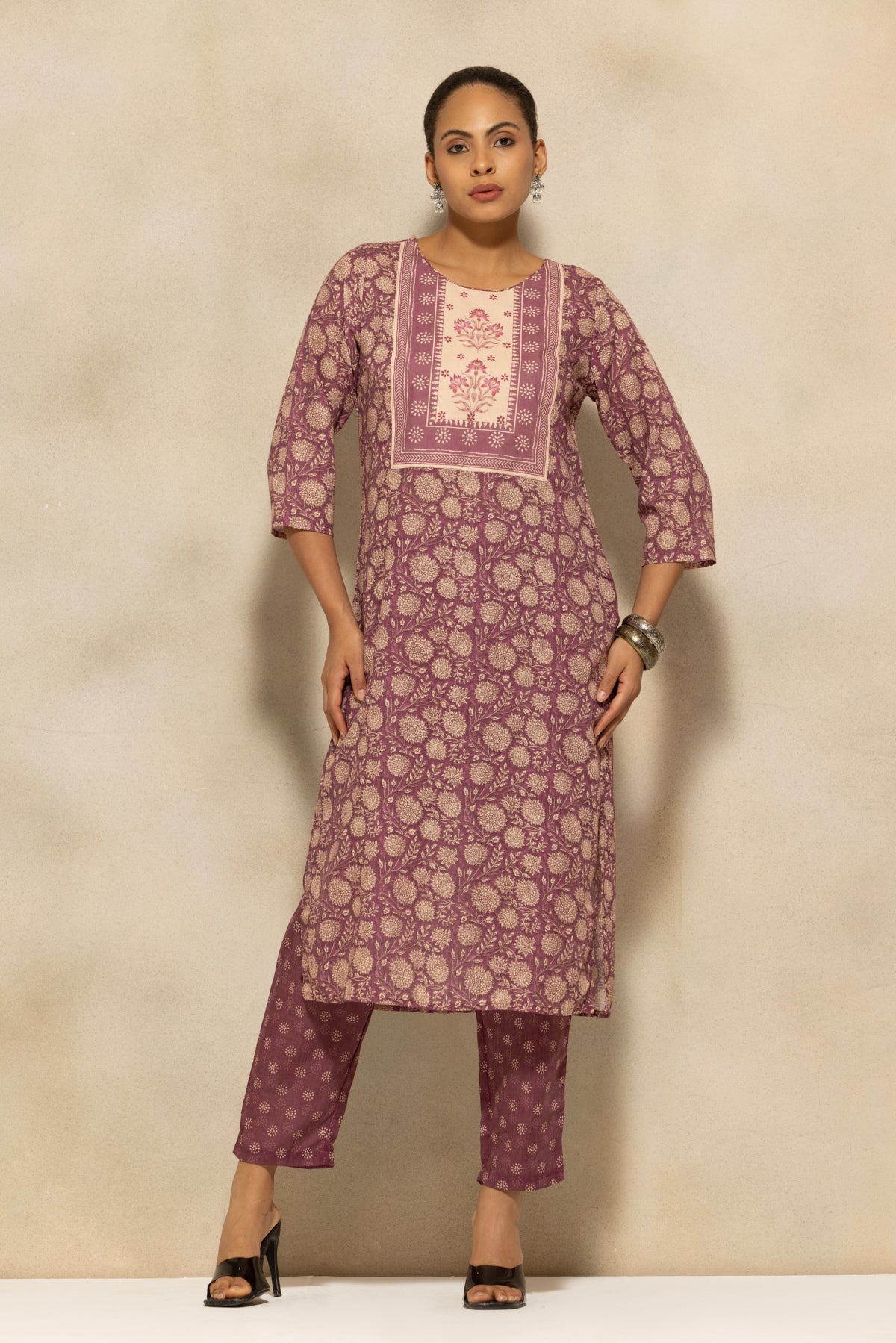 Purple Printed Kurta 3 Pcs Set