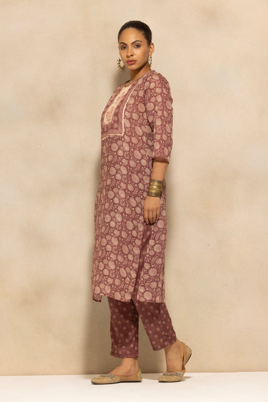 Brown Printed Kurta 3 Pcs Set