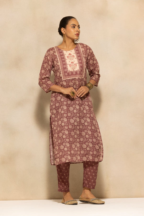 Brown Printed Kurta 3 Pcs Set