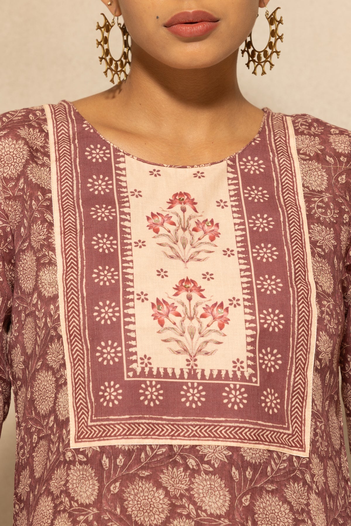 Brown Printed Kurta 3 Pcs Set