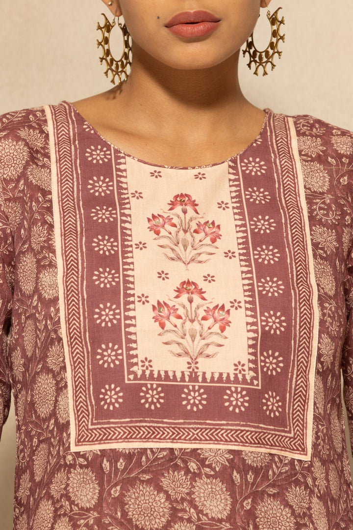 Brown Printed Kurta 3 Pcs Set
