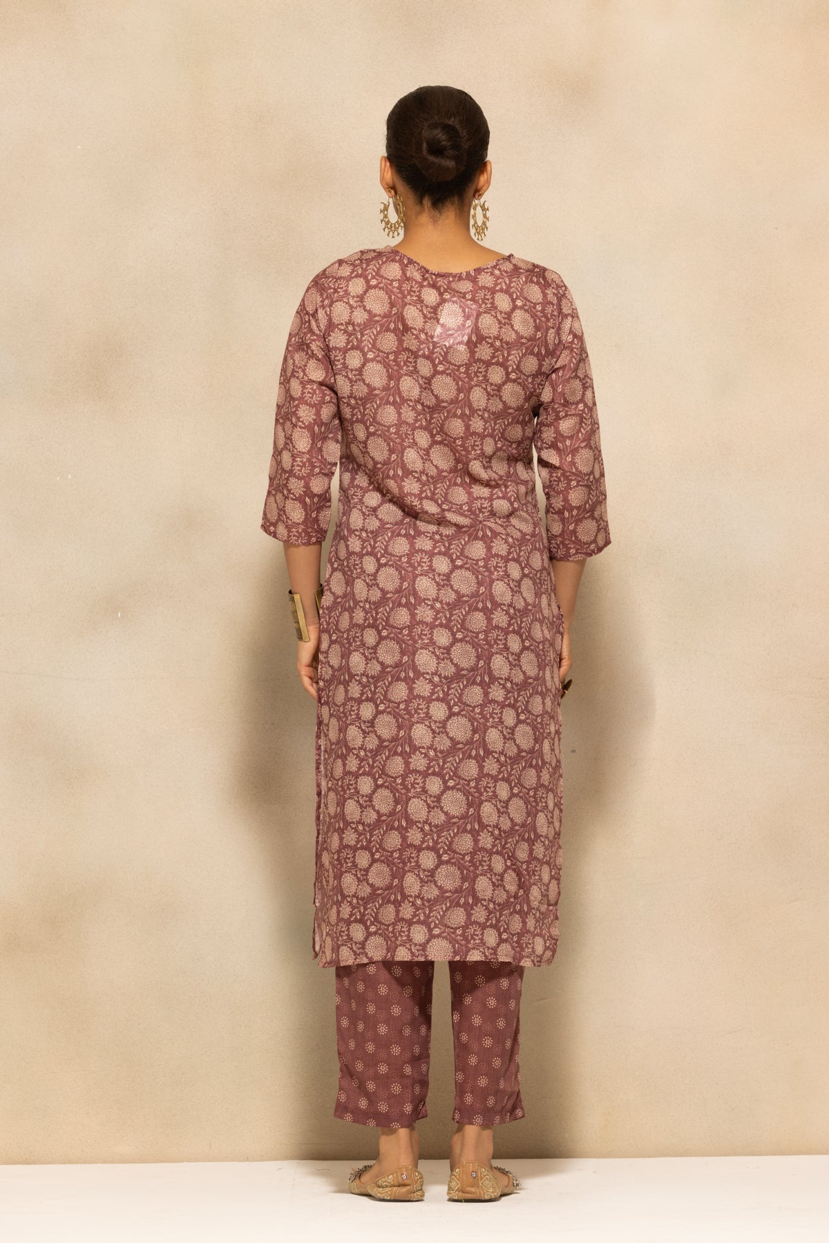 Brown Printed Kurta 3 Pcs Set