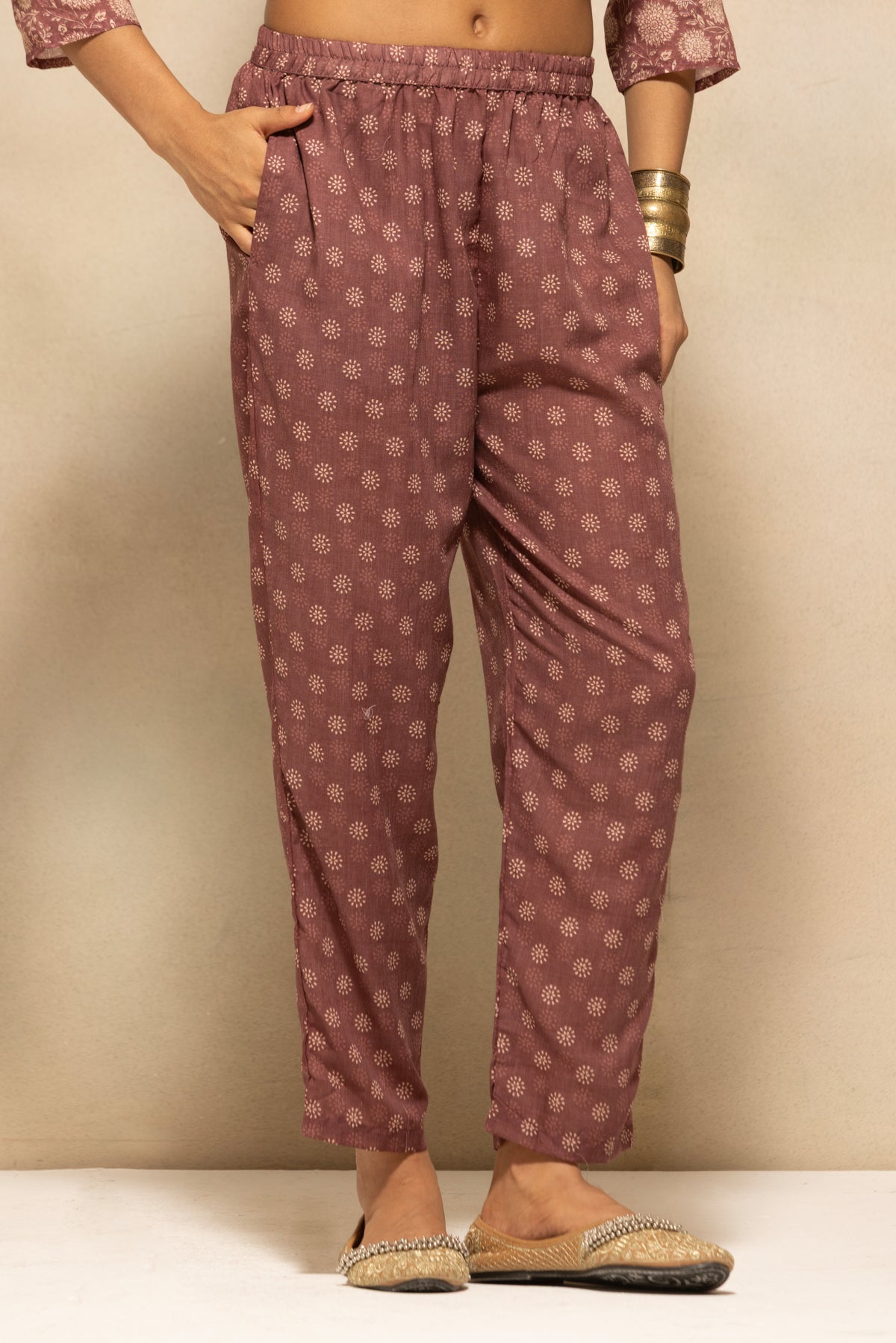 Brown Printed Kurta 3 Pcs Set